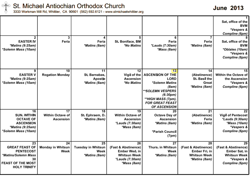 2013 June Calendar